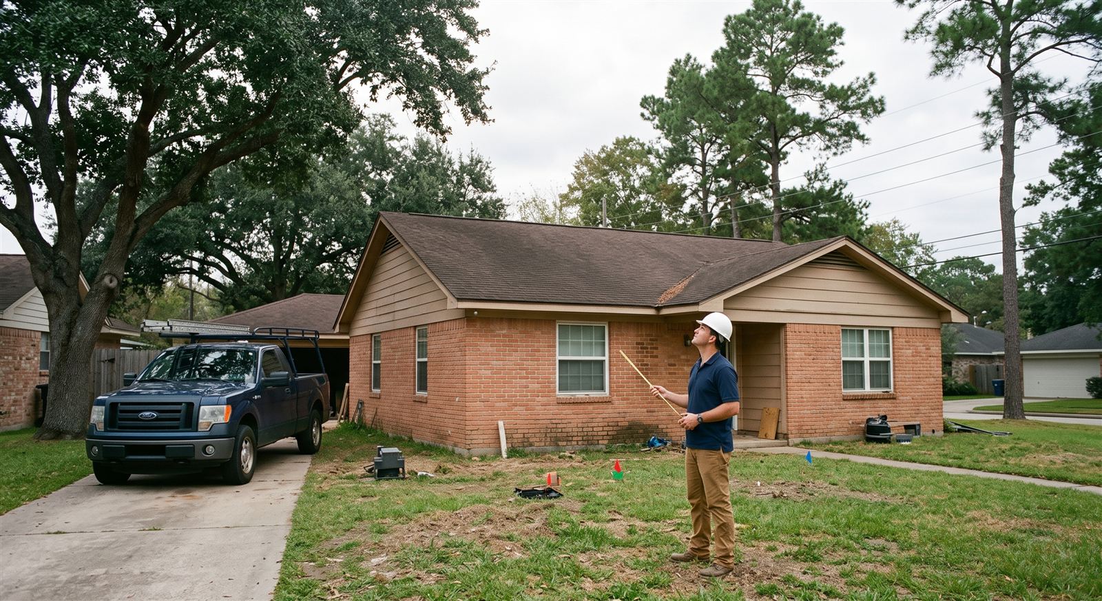 The existing single-story home before any work begins (illustrative photo, not an actual job site)