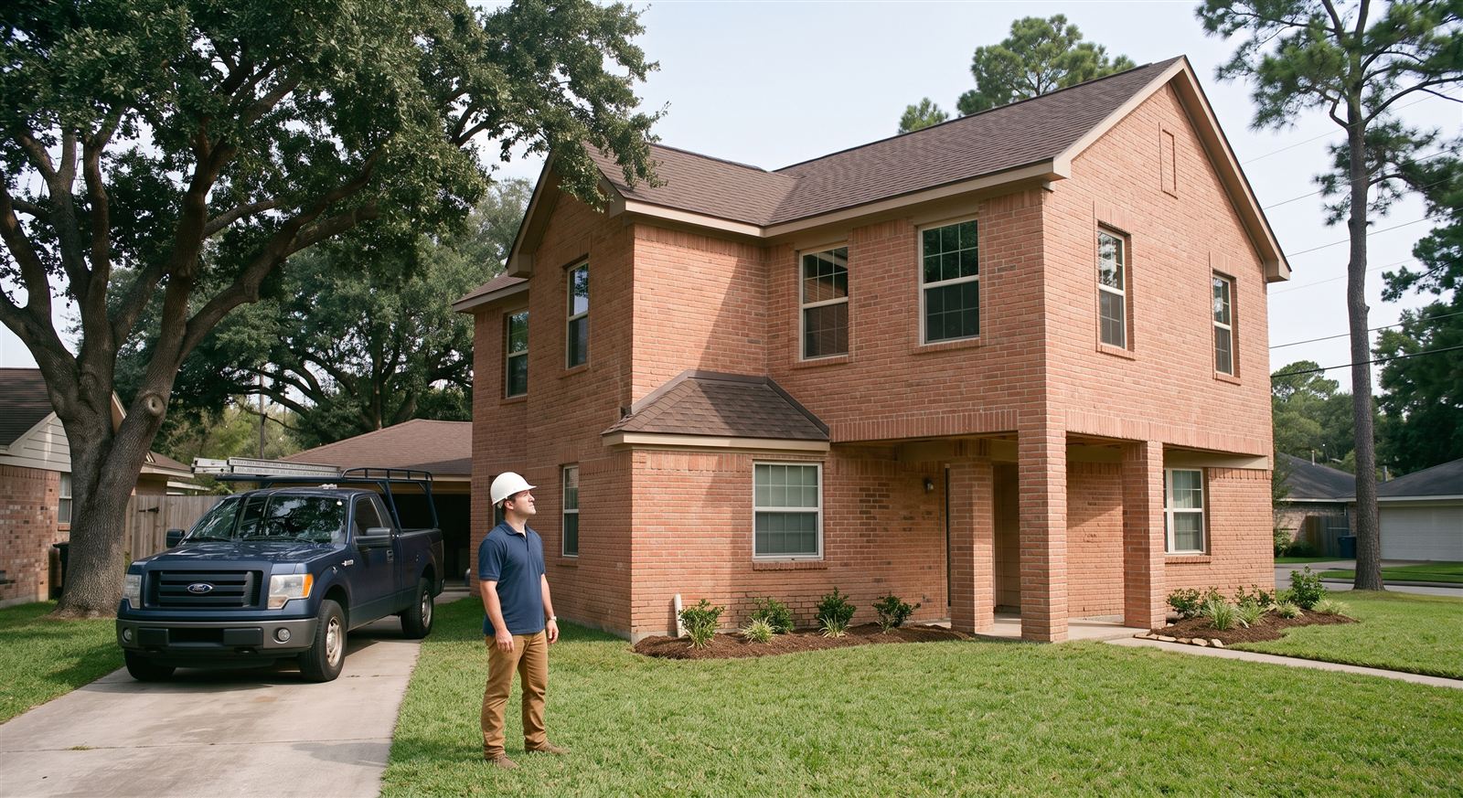 The finished second story, brick-matched to the original house (illustrative photo, not an actual job site)